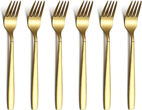 Berglander Gold Tea Fork - Stainless Steel Cake Fork Dessert Fork with Titanium Gold Plating, Pack of 6