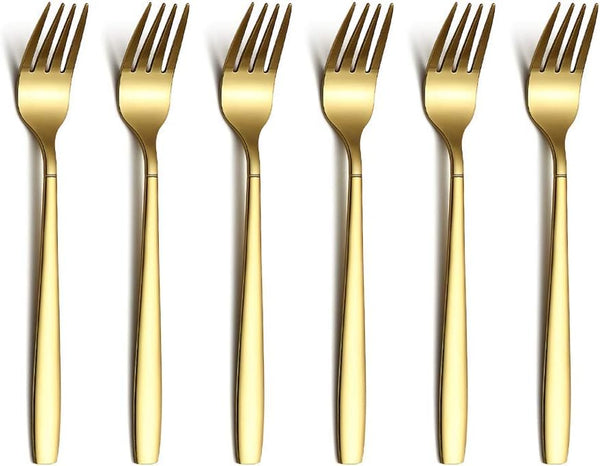 Berglander Gold Tea Fork - Stainless Steel Cake Fork Dessert Fork with Titanium Gold Plating, Pack of 6