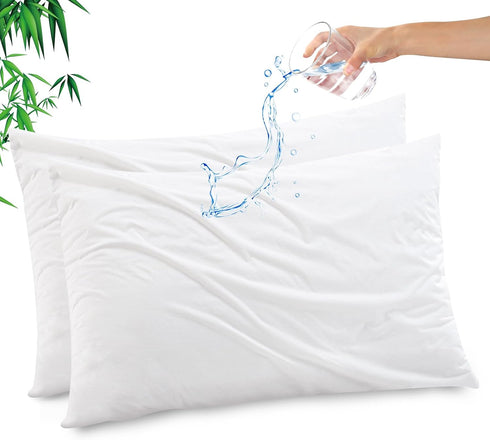 Gogreen Bamboo Rayon Waterproof Pillow Protector, Breathable Cover with Zipper, Super Soft Pillow Case (2 Packs, White)