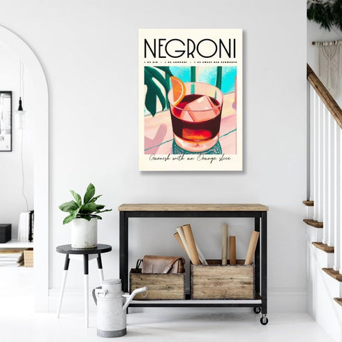 Iconic Negroni Cocktail Poster: MIX & MATCH Bar Cart Decor with Cocktail Recipes, Canvas Print