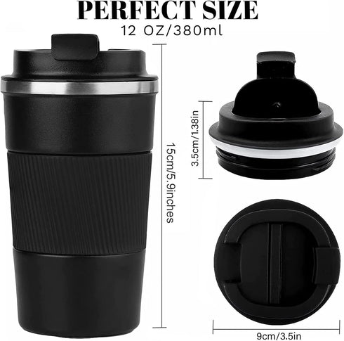 12 OZ) YINBAOGE Insulated Travel Coffee Mug, Spill & Leak Proof, Portable To Go Camping Stainless Steel Coffee Tumbler