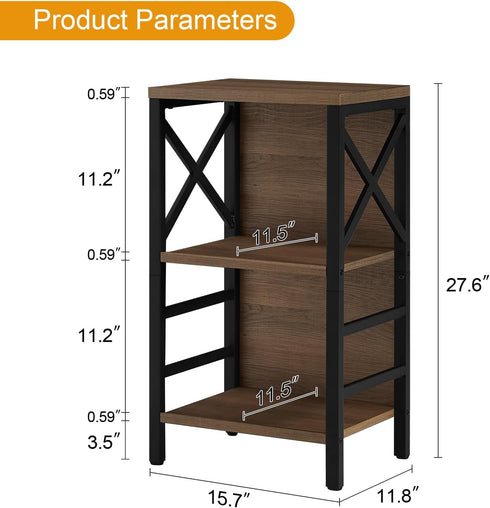 Small Bookcase, 3 Tier Industrial Short Bookshelf with Metal Frame, Rustic Brown Low Bookshelf for Small Spaces