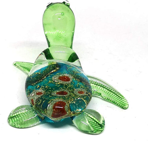 ZOOCRAFT Sea Turtle Hand Blown Glass Figurine, Collectible Aquarium Miniature Home Garden Decor, Personalized Gift