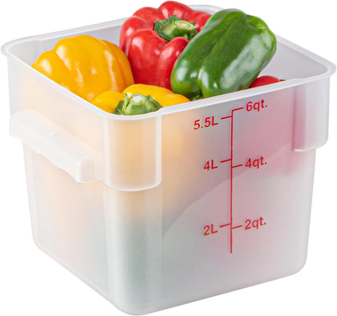 Restaurantware - Met Lux 6 Quart Food Storage Container, 1 Translucent Storage Container - Lids Sold Separately, Red Volume Markers, Dishwashable Container, Side Handles, For Storing Foods