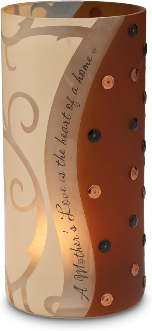 Pavilion Gift Company A Mother's Love Glass Cylinder Candle Holder, 6", Brown, Beige