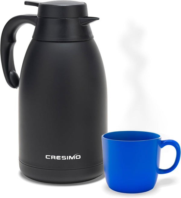 Thermal Coffee Carafe, 68 Oz - Black Stainless Steel, Durable & Easy to Pour, Keeps Drinks Hot for 12 Hours & Chilled
