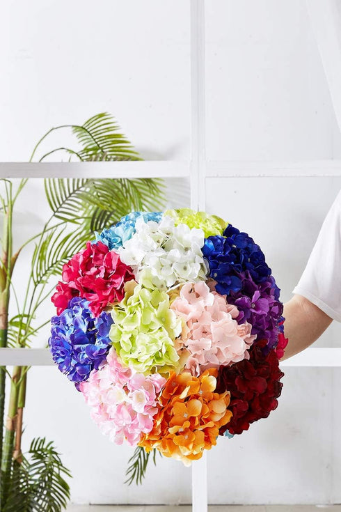 Artificial Hydrangea Flowers, 10 Fake Silk Hydrangea Heads for Wedding Centerpieces, Home Decoration with Stems
