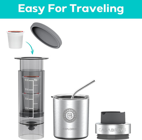CASABREWS Portable Coffee Maker, 2 in 1 Small Travel Machine for K Cup Pod or Ground Coffee, Quick Press Kit with