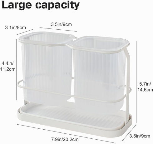 White Toothbrush Holders for Bathrooms, Wall Mounted with 2 Cup, Dry & Wet Separation, Bathroom Countertop Organizer Set