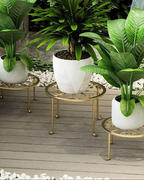 Hewnda 1 Pack Sturdy Gold Metal Plant Stand - Heavy Duty Indoor/Outdoor Use