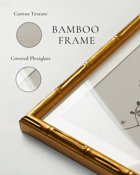 11x14inch InSimSea Gold Bamboo Framed Canvas Wall Art, Retro Herbs Rosemary Botanical Paintings, Antique Vintage