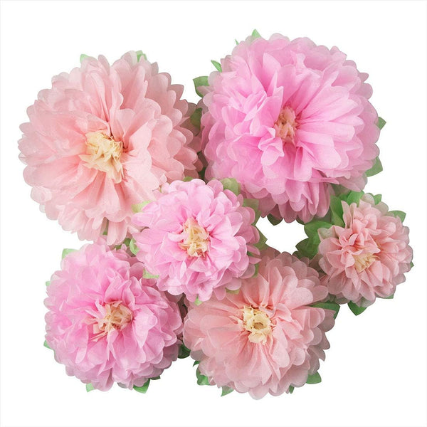 Pinks Flowers Decoration (Assorted 11''-7''), 6 pcs Artificial Tissue Paper Peony for Baby Girl Birthday