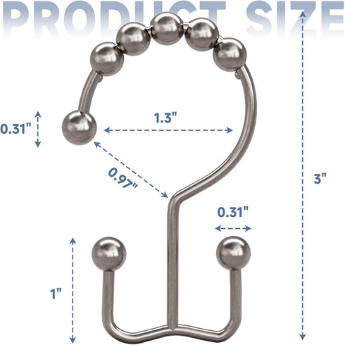 Titanker Shower Curtain Hooks Rings, Set of 12 Rust Resistant Metal Double Glide Hooks for Bathroom Shower Rods