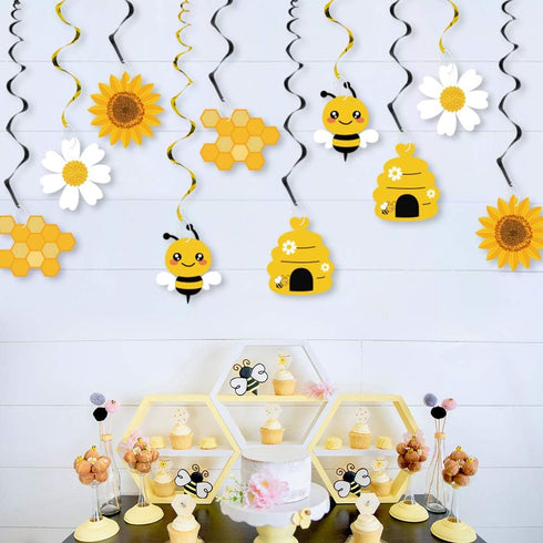 20PCS Bumble Bee Hanging Swirl Decorations, Bee Party Hanging Swirls for Kids Birthday Baby Shower Gender Reveal
