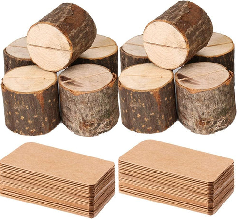 Wood Place Card Holders, 10 Pcs Premium Rustic Table Number Holders, 20 Pcs Kraft Table Place Cards