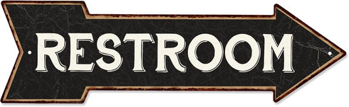 Chico Creek Signs Restroom Black Rt Arrow Vintage Metal Sign 5x17