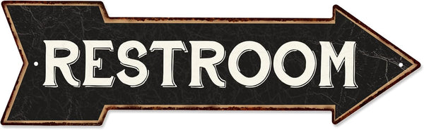 Chico Creek Signs Restroom Black Rt Arrow Vintage Metal Sign 5x17