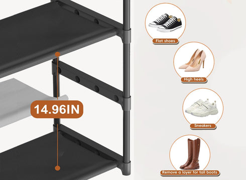 6 39Pairs, 2 Closet LUKYTOWER Extra Long Shoe Rack Tier Shoe Storage Organizer with Hooks, Wide Stackable Shoe