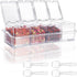 Clear Seasoning Box 4 PCS/Set, Acrylic Spice Rack with Spoon, Lid & Tray for Salt Pepper Sugar