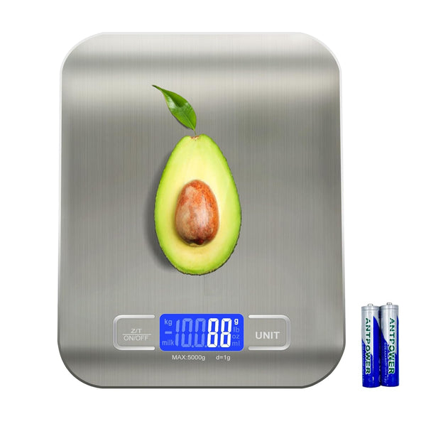 Food Scale, 11lb Kitchen Scale with 6 Units, Tare Function & LCD Display, Stainless Steel Digital Scale for Cooking