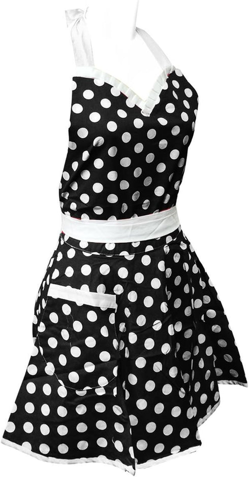 Wrapables Adjustable Flirty Hostess Apron with Black Polka Dots
