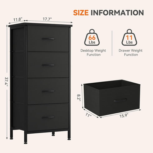 4 Closet Sweetcrispy Fabric Drawer Small Dresser, Bedside Nightstand with Wooden Top Sturdy Frame, Entryway Bedroom