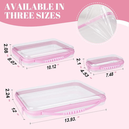 3 Pack Bag(3 Pink Extra Large Zippered Hard Shell Pouch,Clear Plastic Case,Hard Sided Case for Storage Bags,Portable