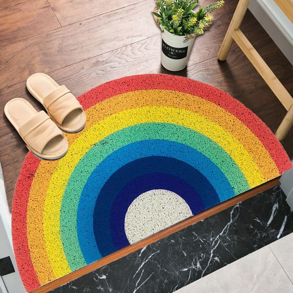 Rainbow Welcome Mat, Half Circle Doormat for Front Door, 15.7"x31.5" Non Slip Absorbent Carpet for Home Entrance