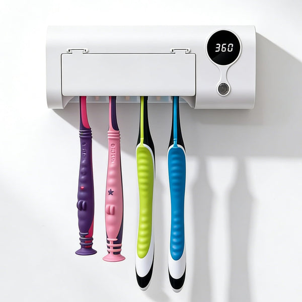 GEVOODIX UV Toothbrush Sanitizer and Holder, Smart Toothbrush Holder with 4-Slots Holders, Tooth