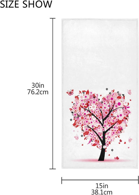 Pink Flowers Heart Tree Hand Towels 16x30 in, Ultra Soft Absorbent Small Bath Towel for Romantic Love Spring