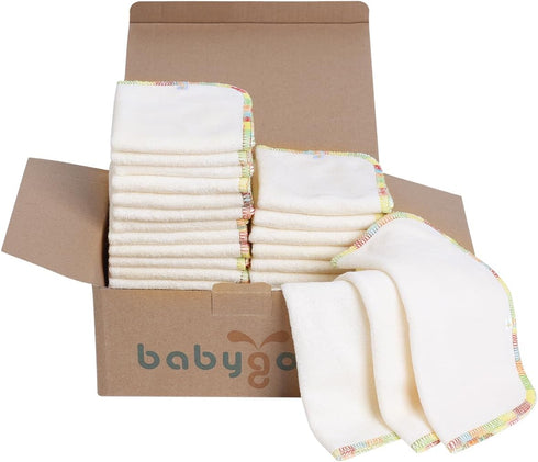 Babygoal 30PCS Reusable Diaper Wipes, Natural Unbleached Baby Face Wipes, Soft Sturdy,