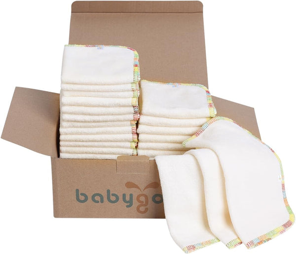 Babygoal 30PCS Reusable Diaper Wipes, Natural Unbleached Baby Face Wipes, Soft Sturdy,