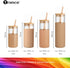 Tronco 16 oz Glass Tumbler with Straw and Bamboo Lid, Reusable Iced Coffee Cup with Silicone Protective Sleeve - BPA