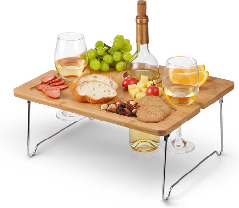 Tirrinia Portable Wine Picnic Table, Ideal Wine Gift for Women Men, Small