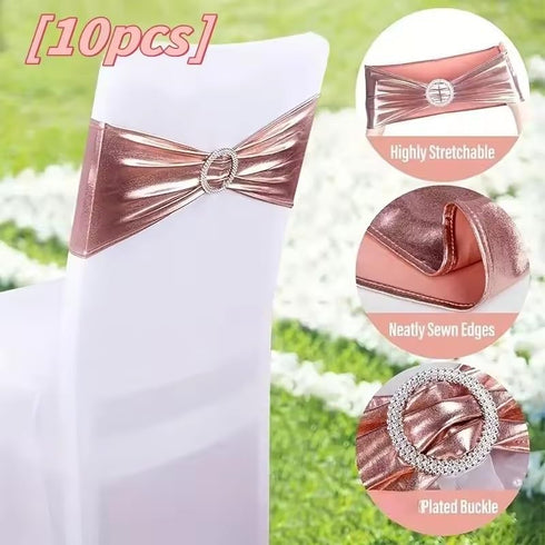 Tvoip 10-Pack Metallic Pink Stretch Chair Covers with Buckle Sliders for Weddings and Events