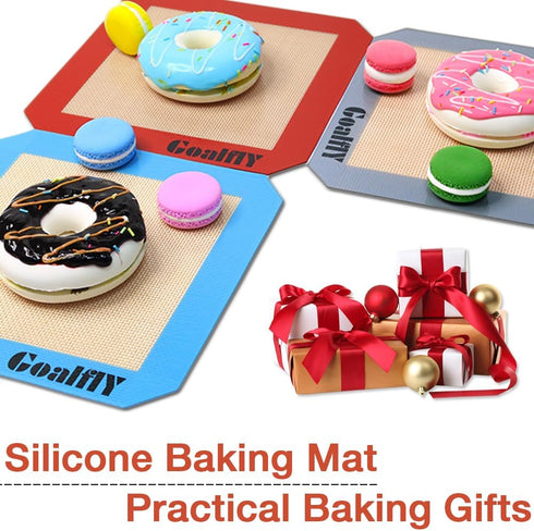 8 Inch Square Silicone Baking Mat, Set of 3 for 8 Inch Cake Pan, Silicone Mat for Baking Sheet (Red, Blue, Grey)