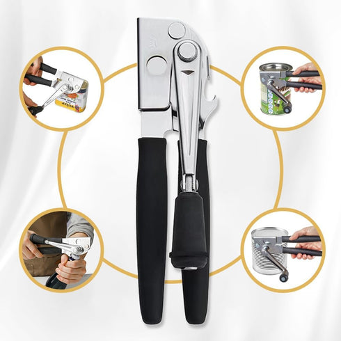 Heavy Duty Manual Crank Can Openers, Commercial Swing Away Can Opener with Rubber-coated Handles