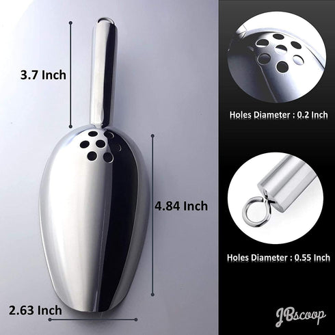 Stainless Steel Ice Scoop with Drain Holes - Heavy Duty, Dishwasher Safe, 6 Ounce Capacity to Reduce Dilution