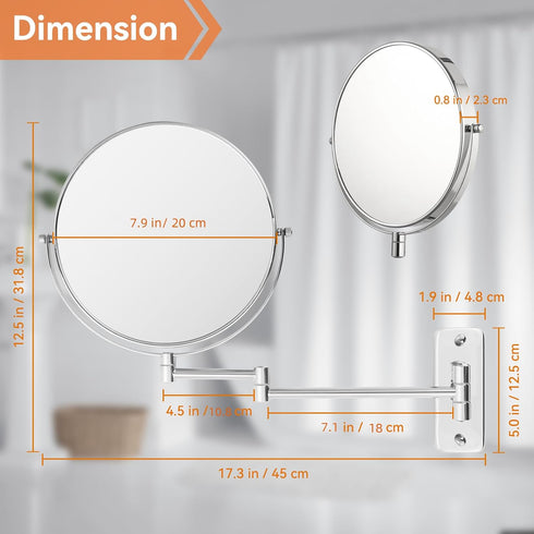 AumVum 8 inch 1X/10X 10X) 360 Wall Mounted Makeup Mirror, Magnifying Double-Sided Wall Mount Shaving Mirror (Close-Up