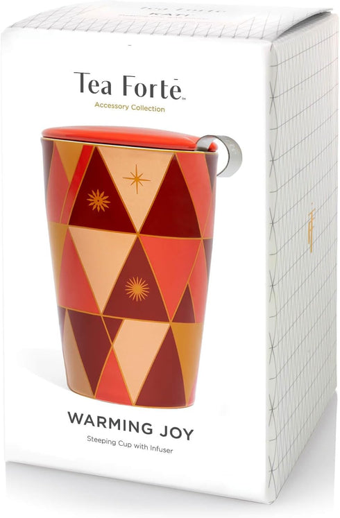 12 oz Tea Forte Double-Walled Ceramic Kati Cup, Removable Stainless Steel Infuser Basket and Lid, Steeps Loose Leaf