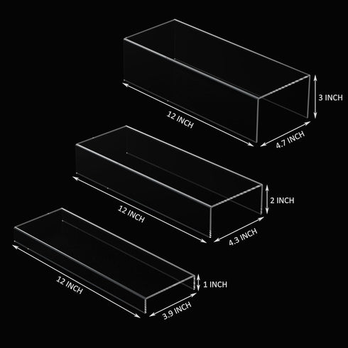 3pcs, 12-1'', 2'', 3'' Sezanrpt Rectangular Acrylic Display Risers Stands Dessert Table Display Rack, Clear Display