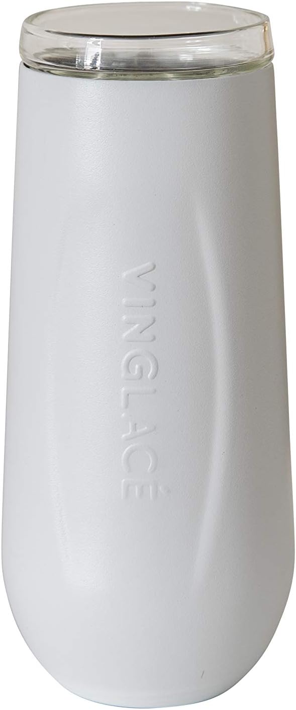 Vinglacé Stainless Steel Stemless Champagne Flute - Insulated Sparkling Wine Tumbler with Glass Insert, 6 oz, White