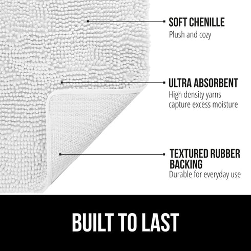 Gorilla Grip Bathroom Rug Sets - Soft Chenille 2 Piece Area Rugs, 30"x20" Carpet, Toilet Base Mat, White