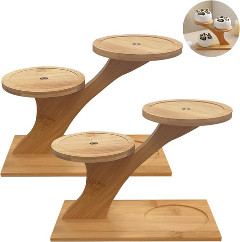 Window Sill Plant Shelf 2 Pack, Small Bamboo Desk Plant Stand, 3 Tier Succulent Plant Stand for Home Office Decoration