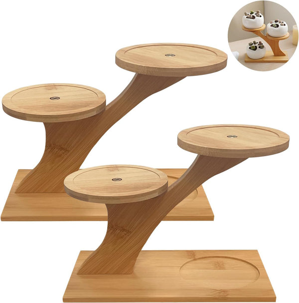Window Sill Plant Shelf 2 Pack, Small Bamboo Desk Plant Stand, 3 Tier Succulent Plant Stand for Home Office Decoration