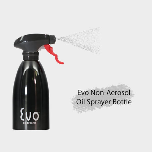 Evo Oil Sprayer 18/8 Stainless Steel Non-Aerosol for Olive, Cooking Oils, Vinegars, Black, 16-Ounce Capacity