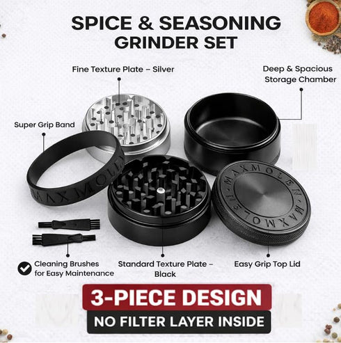 GRAVEND 3" Inch Large Spice & Seasoning Grinder, Dual Grind Plate for Fine and Medium result