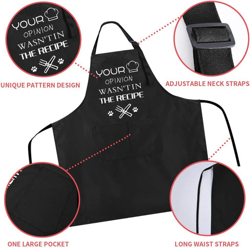 ZOORON Adjustable Funny Black Chef Aprons for Men, BBQ Grill Kitchen Cooking with Pockets