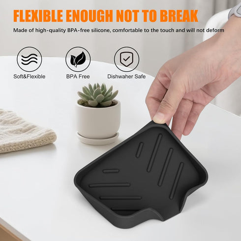 2 Pack Counter Silicone Soap Dish, Self Draining Soap Dish, Non Slip Bar Soap and Sponge Holder for Bathroom Kitchen