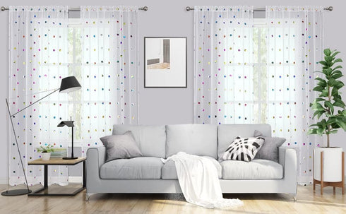 Urban Lotus White Sheer Curtains for Bedroom, 63-inch Metallic Polka Dot Window Curtain Panels for Kids Room